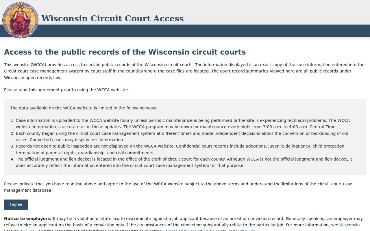 Lafayette County criminal court case search in WCCA