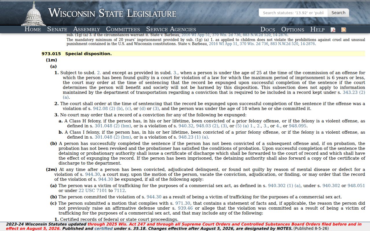 Wisconsin expungement law affecting Lafayette County criminal court records